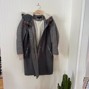 Rag & Bone Wool Winter Coat XS Fur Hood Leather Buckles
